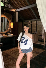 Vintage Print One-Shoulder Tee