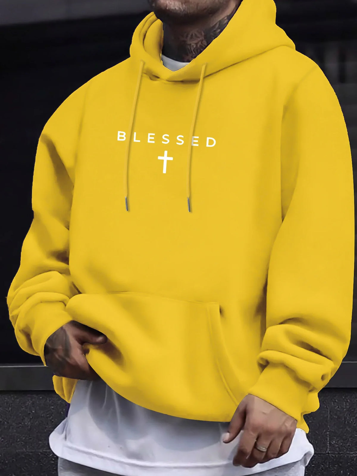 Men’s Cross & Geometric Print Hoodie