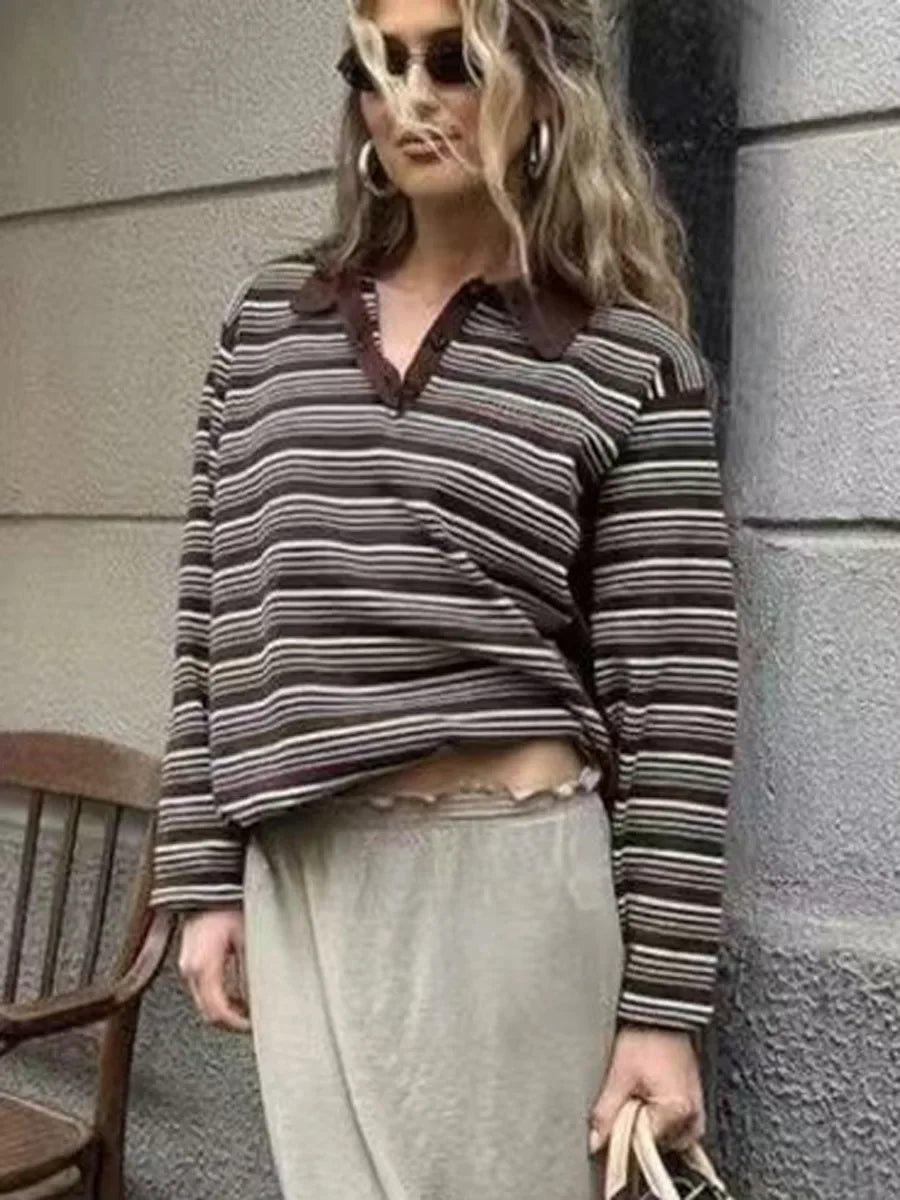Vintage Striped Oversized Polo Shirt
