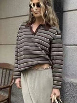 Vintage Striped Oversized Polo Shirt