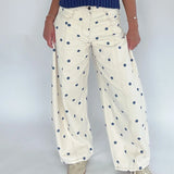 Fashion Women Barrel Jeans Dot Print Loose Denim Pants Spring Casual Baggy Trousers Fashion Wide-Leg Pants