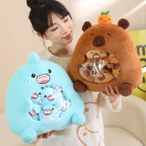 New Capybara Shark Shaped Snack Bag Plush Toys Super Soft Cartoon Squishy Pillow Funny Food Dolls Birthday Gifts Room Decor