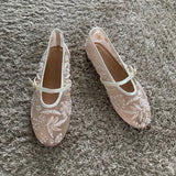 Embroidered Bead Ballet Flats | Breathable Mary Jane Sandal