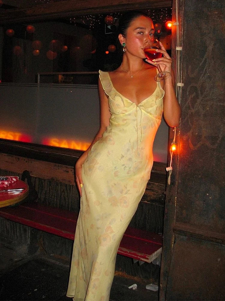 Women's Floral Print Backless Maxi Dress