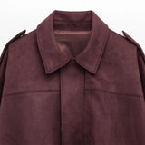 HXAO Women's Bomber Jacket Lapel Long Sleeve Zipper Suede Jacket Women 2025 High Street Cropped Racing Jackets Coats Outerwears