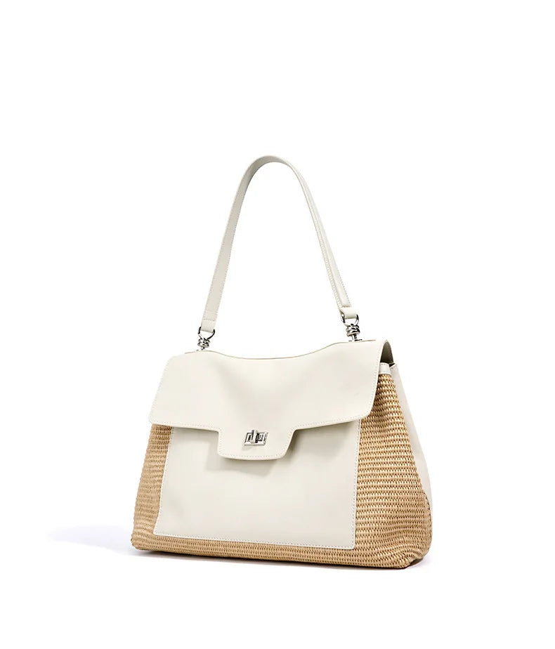 Summer 2026 Women's Raffia Woven Tote Bag Split Leather Crossbody Straw Messenger Bag Grass Weaving Shoulder Bag for Ladies New