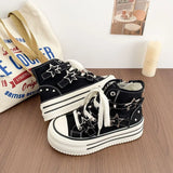 Women's High-Top Canvas Platform Sneakers — Rivet Buckle Lace-Up
