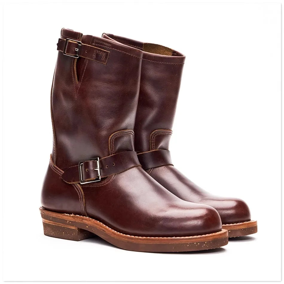 KOWM Cowhide Hiking shoes Brown trekking boots men Engineer's boots workwear goodyear shoes trendy ankle shoes walking sneakers