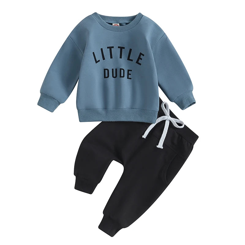 Toddler Boy "Little Dude" 2-Piece Fall/Winter Outfit | Long Sleeve Sweatshirt & Pants Set