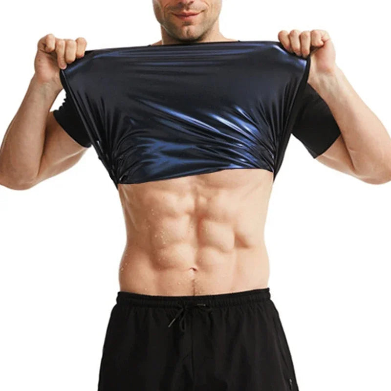 Men Sauna Sweat Short Sleeves Heat Trapping Shirts Sauna Suits Shapewear Waist Slimming Shaper Tops Workout Compression Shirts