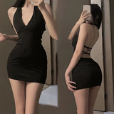 Chic V-Neck Open-Back Mini Dress | Sleek Bodycon Party Wear