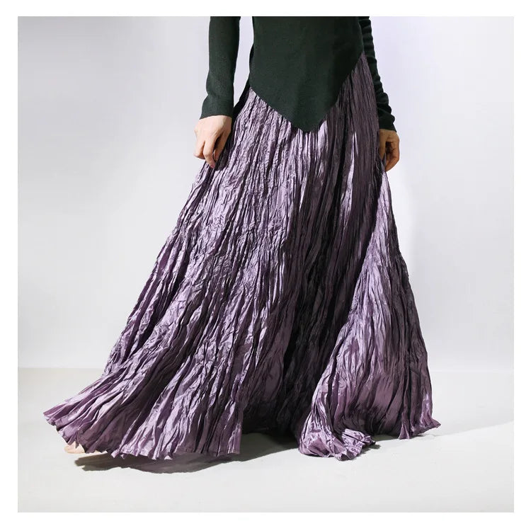 Elegant High-Waist Pleated Maxi Skirt for Women