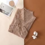 Women’s Floral Lace Mesh Mock Neck Long Sleeve Top