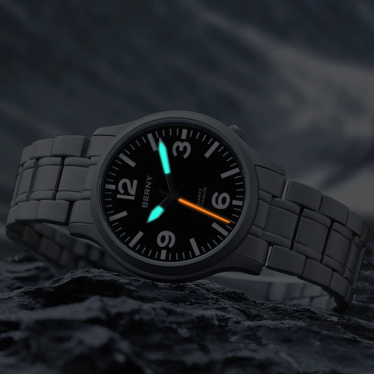 BERNY Full Titanium Watches for Men Super Luminous Sapphire Sports Field Quartz Men's Watch VH31 Wristwatch 5ATM Easy Read
