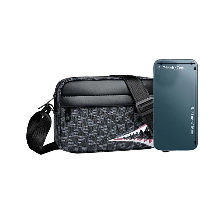 Neutral Style Backpack for Men and Women, with a Cross-Body Design, Suitable for Travel Photography. Features Shark Tooth Print.