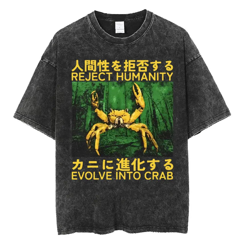 The Horrors Are Never Ending Yet I Remain Silly T-shirt Funny Japanese Style Frog Retro Washed T Shirt Men's Oversized Tees Tops