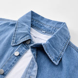 Heavy duty washed denim jacket for men vintage blue lapel long sleeved shirt style jacket casual and loose outer wear