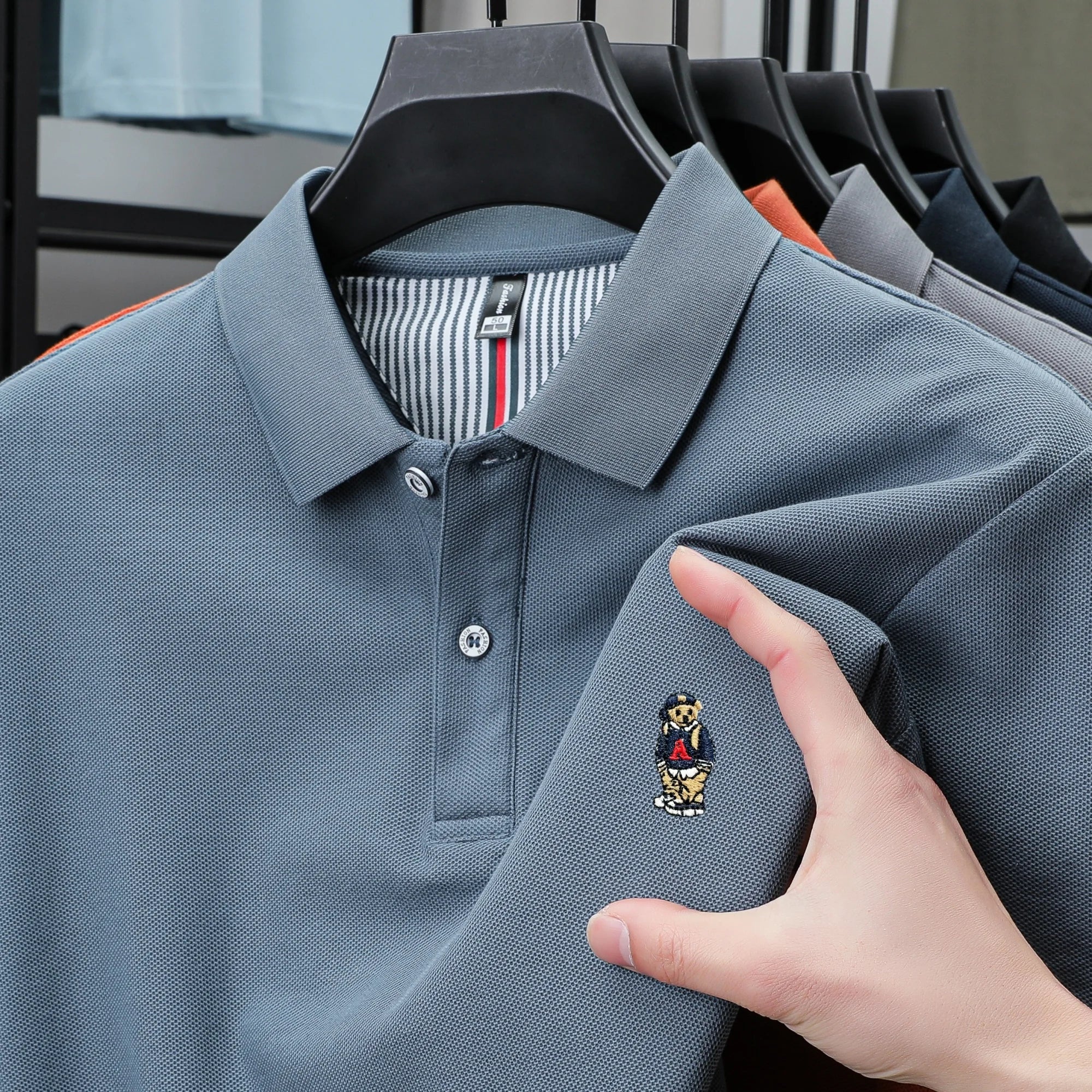 Men's Cotton Bear Embroidery Polo | Korean Style