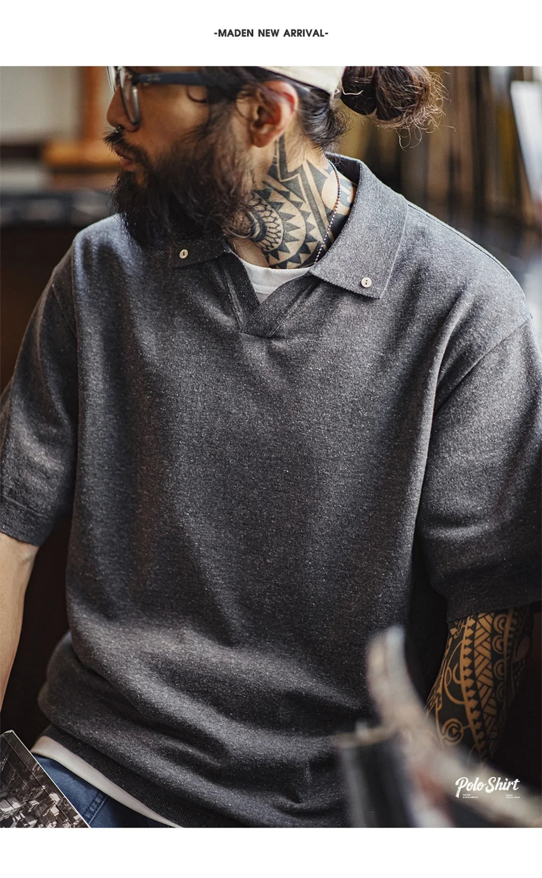 Maden Vintage Seagull Collar Polo Shirt for Men