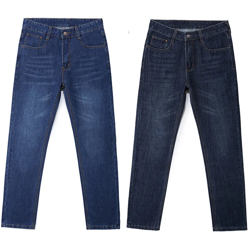 Plus Size Men's Jeans 10XL(160kg) Straight Leg Stretch Denim Pants For 160KG Heavyweight Blue/Black Big & Tall Casual Trousers