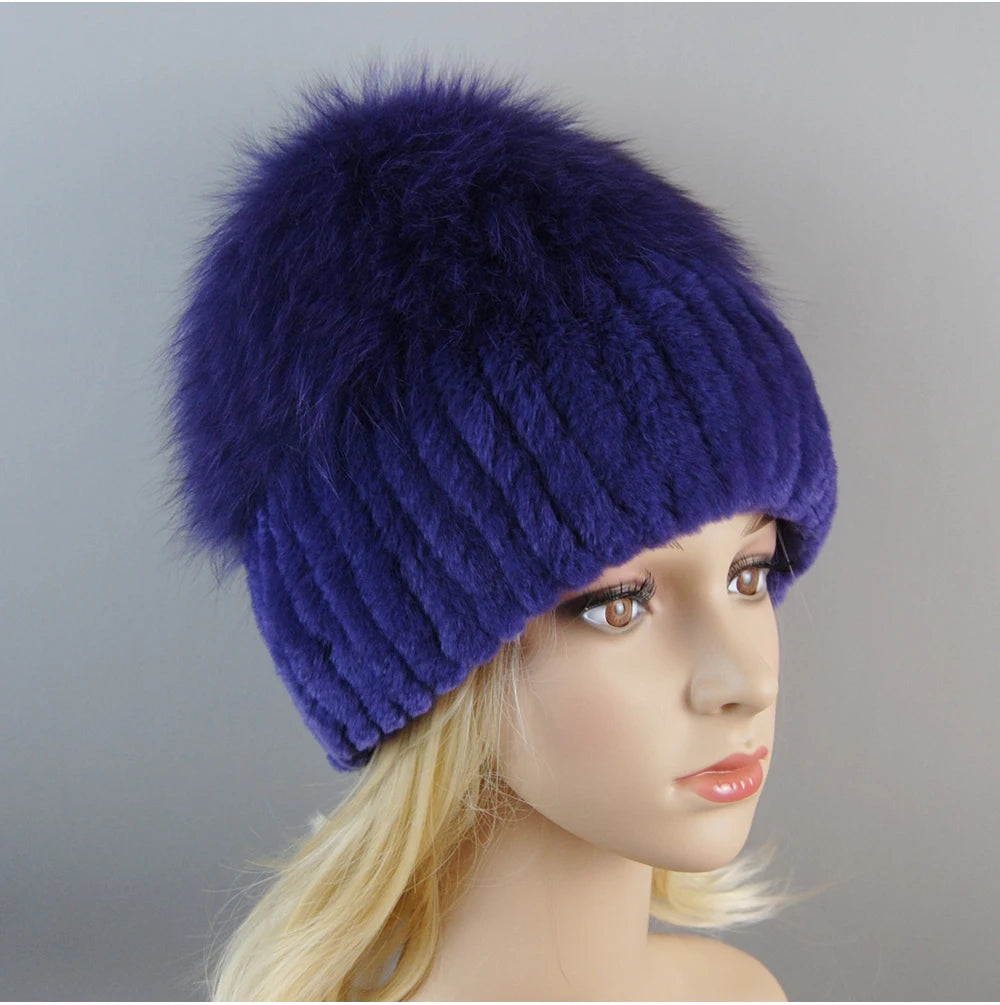 Women's Luxury Rex Rabbit & Fox Fur Beanie Hat