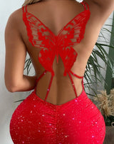 Glitter Butterfly Hollow-Out Bodycon Dress | Chic Night-Out Mini
