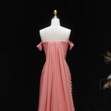 Sharon Said Elegant Pink Off Shoulder Evening Dress Ruched Chiffon A-Line with Train Women Wedding Formal Gown SF424 Customized