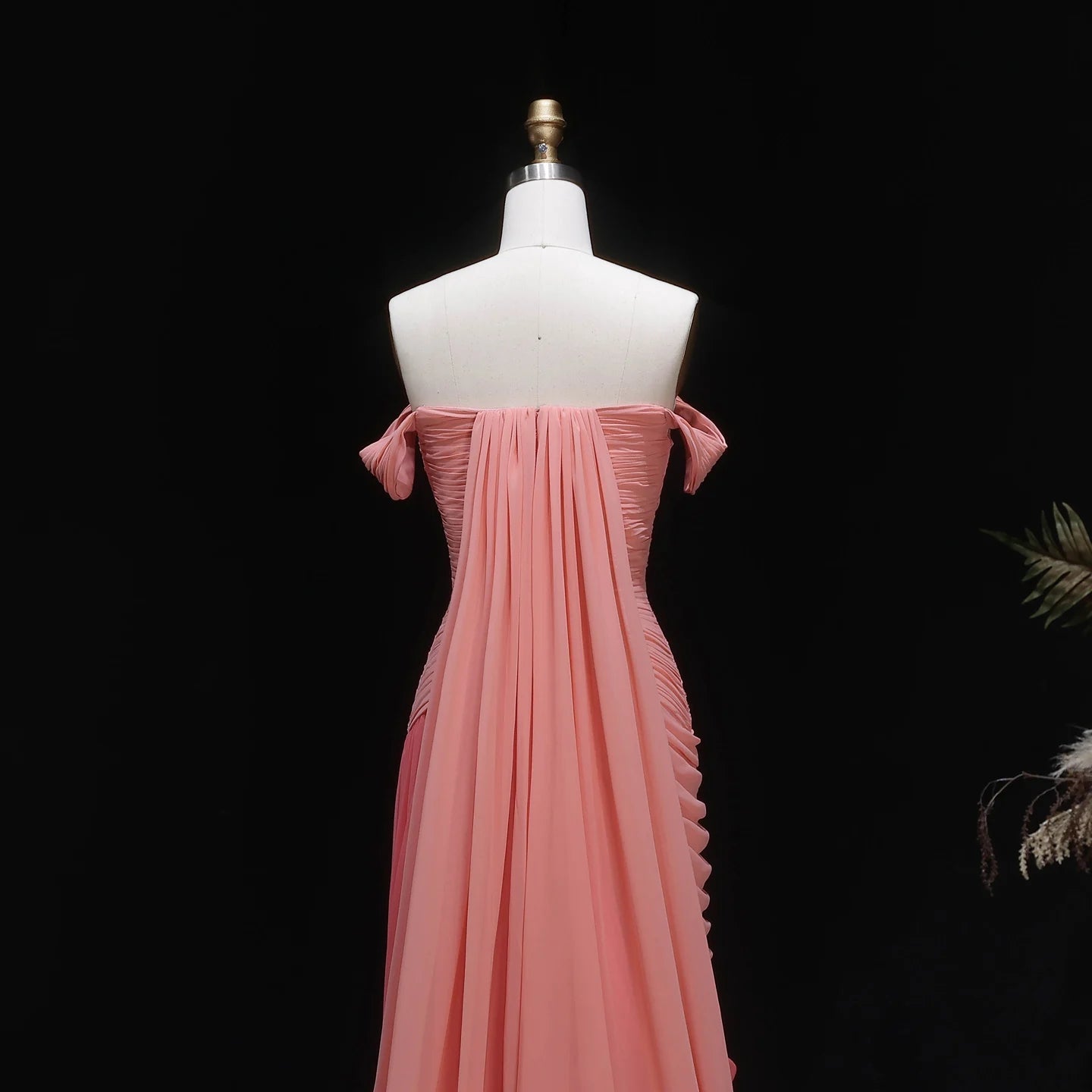 Sharon Said Elegant Pink Off Shoulder Evening Dress Ruched Chiffon A-Line with Train Women Wedding Formal Gown SF424 Customized