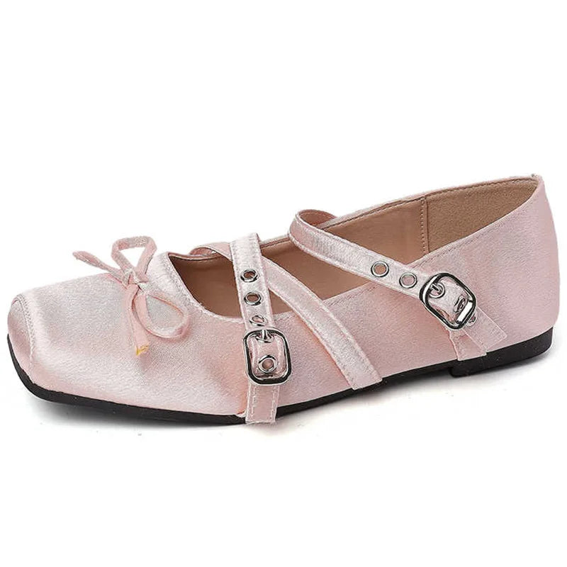 Butterfly Knot Ballet Flats – Elegant Square Toe Women's Flat Shoes