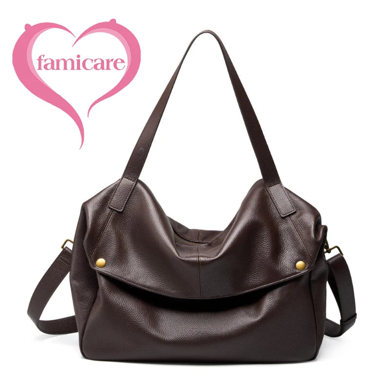 2026 New Large Capacity Women's Shoulder Bag Genuine Leather Tote Casual Handbag for University Students And Commuters Crossbody