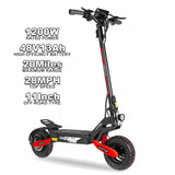 EOEOTWO 1200W Off Road Electric Scooter for Adults 48V Long Range E-Scooter 30MPH Fast Speed 11" Tubeless Tire Foldable Kick Scooter