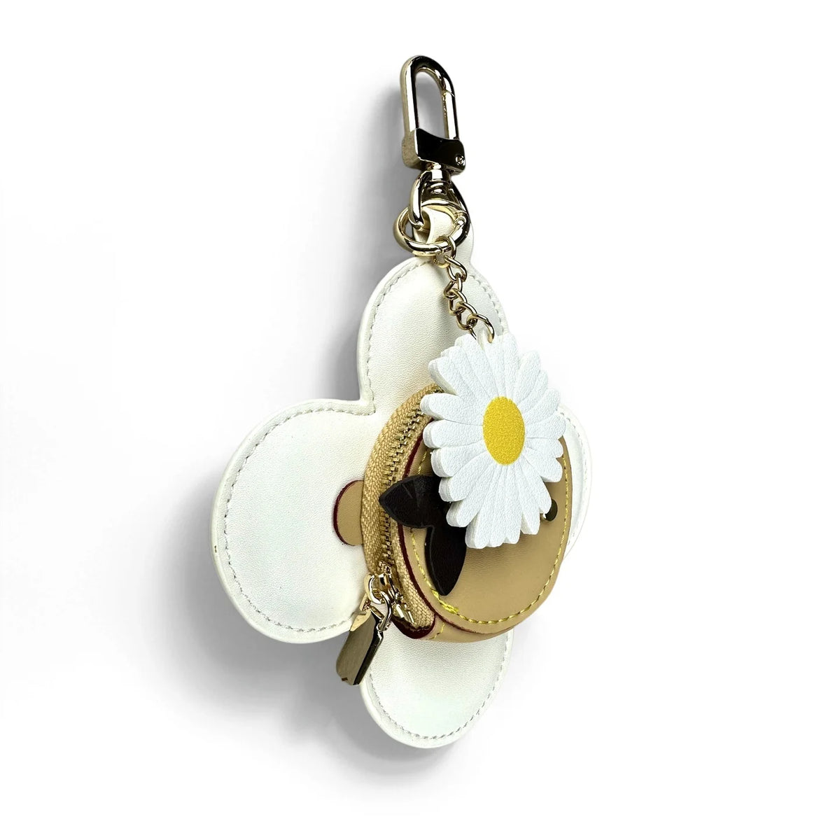 Real Leather Coin Purse with Daisy Charm-Cute Keychain Bag Clip for Handbag-Detachable Daisy Flower Accessory-Gift For Women