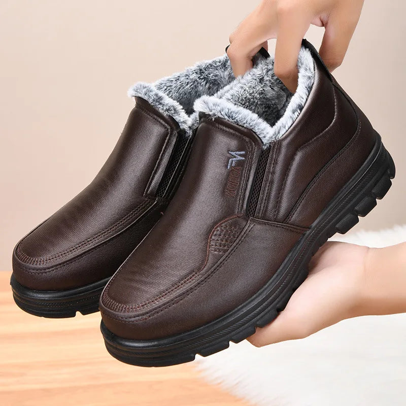 Men’s Waterproof Leather Snow Boots – Anti-Slip Winter Warmth