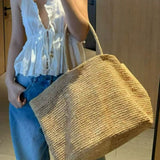 2026 Large Handwoven Rattan Tote Bag for Women Natural Straw Beach Bag Purse Luxury Shoulder Bags Handbag Summer