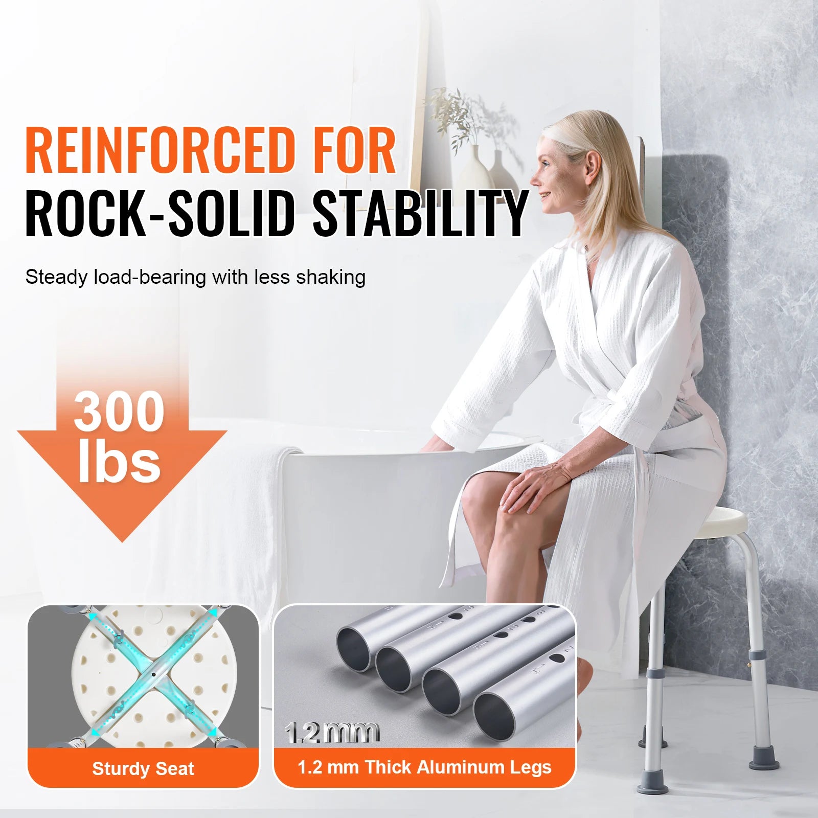 SucceBuy Shower Chair for Inside Shower Adjustable Height Shower Stool Non-Slip Bench Bathtub Seat  for Elderly Disabled Adults