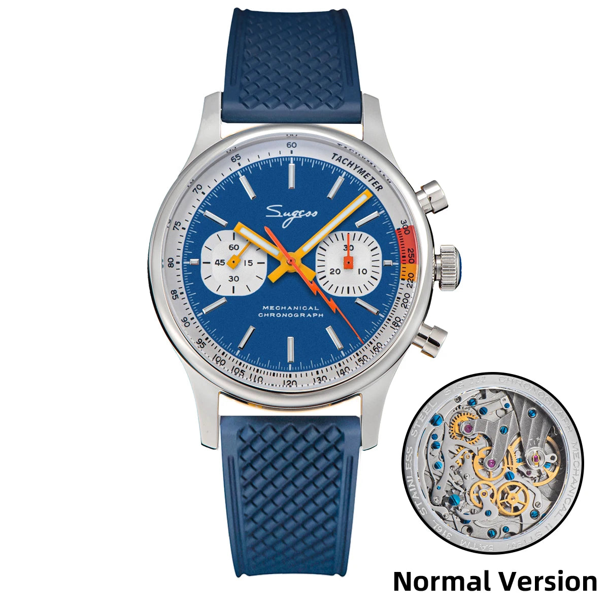 Sugess Pilot Watch with Seagull Movement Swanneck Wristwatch Mechanical Chronograph Sappire Crystal Military Limited Racing 1963