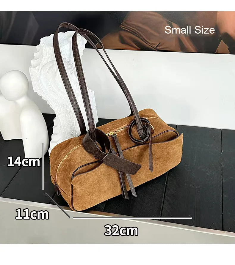 Ladies Casual Soft Suede Cowhide Handbags Women's Frosted Cow Leather Shoulder Bag Female Fashion Trend Luxury Designer Bags New