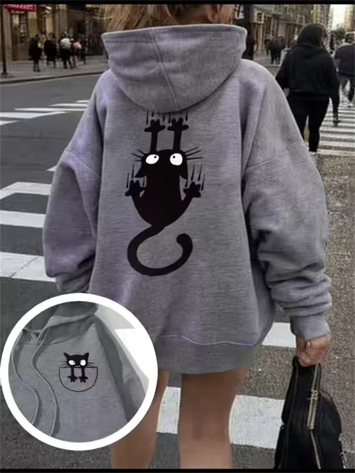 Women's Cat Print Hoodie – Cozy Casual Pullover
