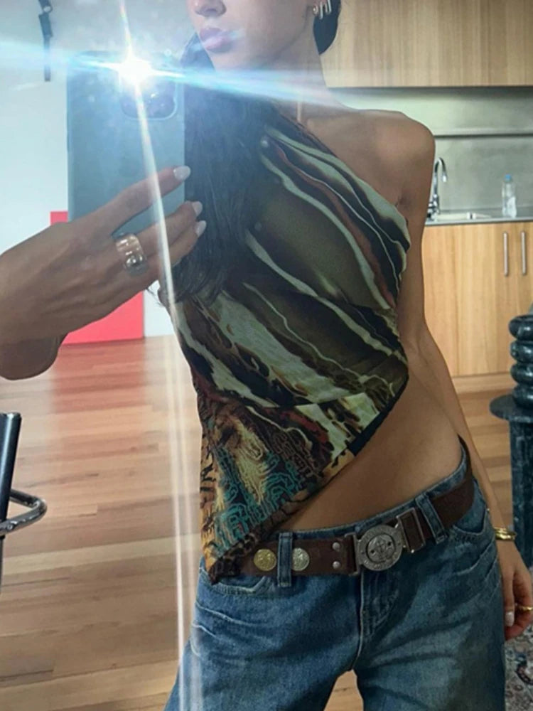 Y2K Asymmetrical Single-Shoulder Crop Top