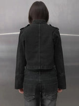 Y2K Retro Hussars Jacket Stand Collar Double Breasted Button Cropped Jacket Napoleon Old Money BLK Denim Jacket Women Boxy Coat