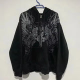 Y2K Harajuku New Fashion Skull Embroidery Plus Velvet Padded Casual Joker Vintage Popular Hip Hop Couples Fur Collar Coat Tops