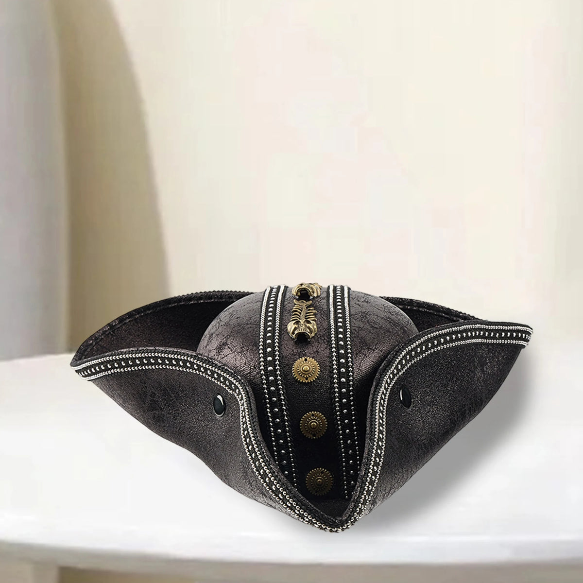 Pirate Hat for Women Men Creative PU Leather Tricorn Costume Hat for Halloween Cosplay Party Supply Costume Props
