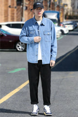 Retro Japanese Style Long Sleeve Denim Jacket Washed out Casual Workwear Versatile Spring Autumn Denim Shirt