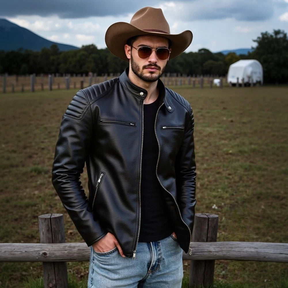 New 100% Cowhide Leather Jacket men Top Layer Clothes Men's Stand Collar Motorcycle Clothes  Autumn Winter Plus Size motorcycle