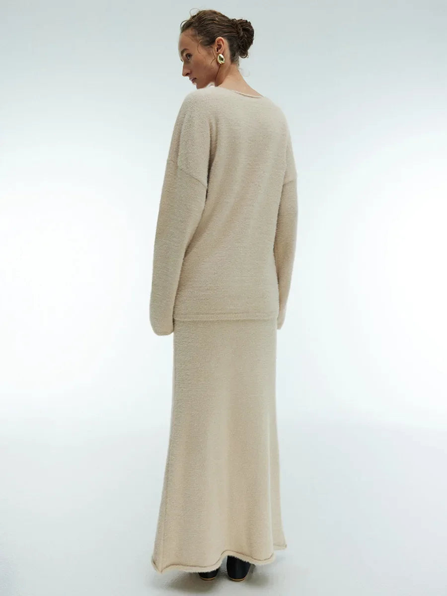 Wolfeel Autumn Winter Thick Women's Knitted V-neck Sweater+Skirt Sets Casual Sweater Warm Fashion Skirt Pullover 2-Pieces Sets