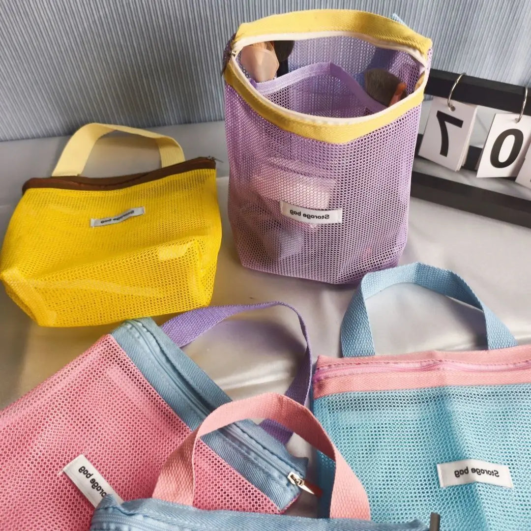 Homefish Foldable Mesh Cosmetic Bag Ins Style Bright Color Portable Women Summer Toiletry Storage Bag Beach Makeup Pouch