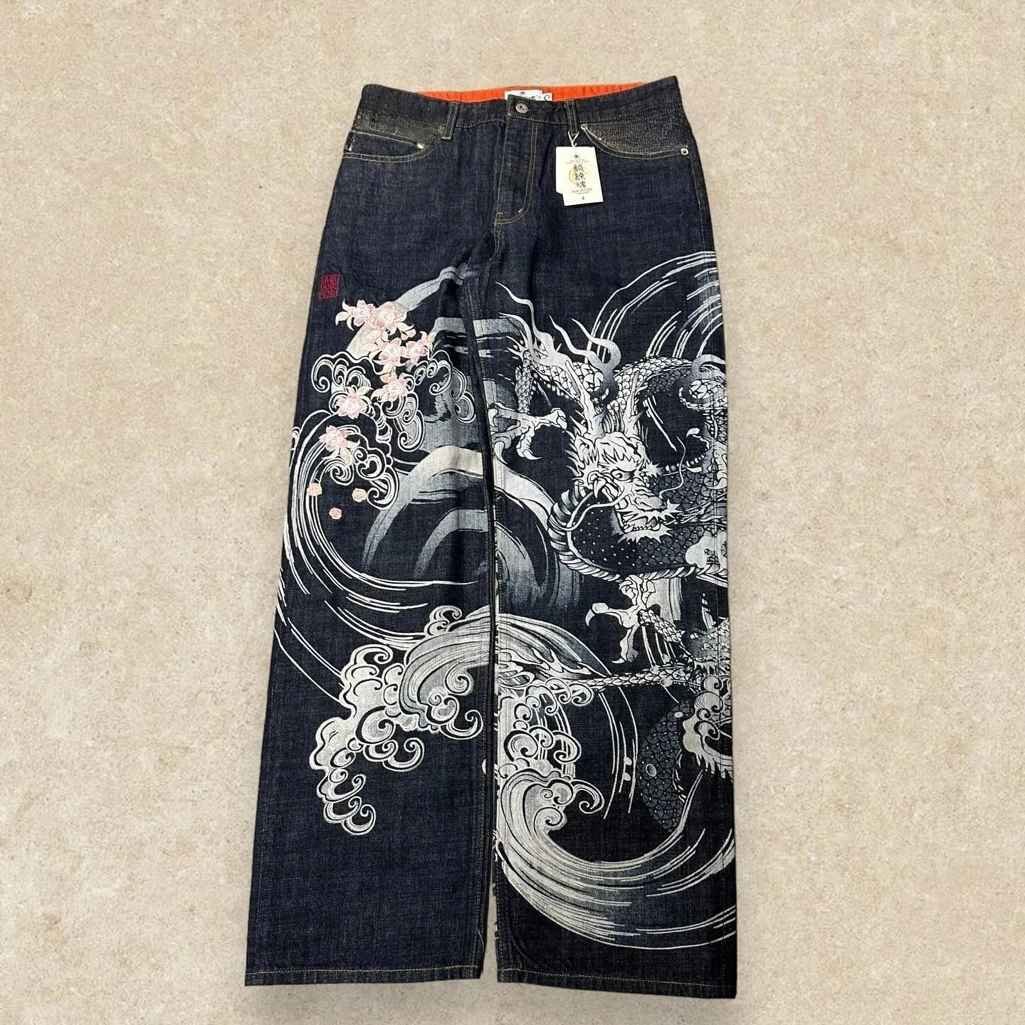Harajuku Dragon & Snake Embroidered Wide-Leg Jeans