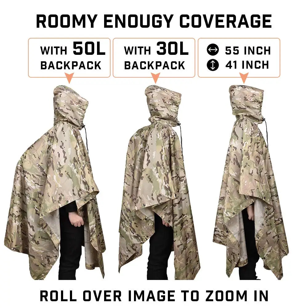 Tactical Camo Raincoat – Packable Waterproof Poncho