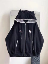 Women's Cute Cat Print Relaxed Zip-Up Hoodie