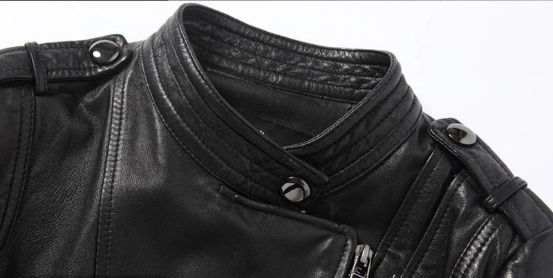 Women's Short Genuine Sheepskin Biker Jacket